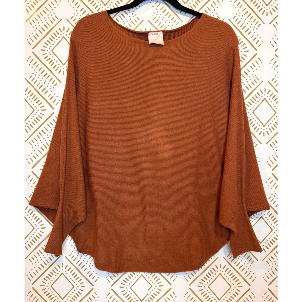 Kerisma Sweater Women S/M Rust G550 Ryker Batwing Ribbed Knit Pullover Top